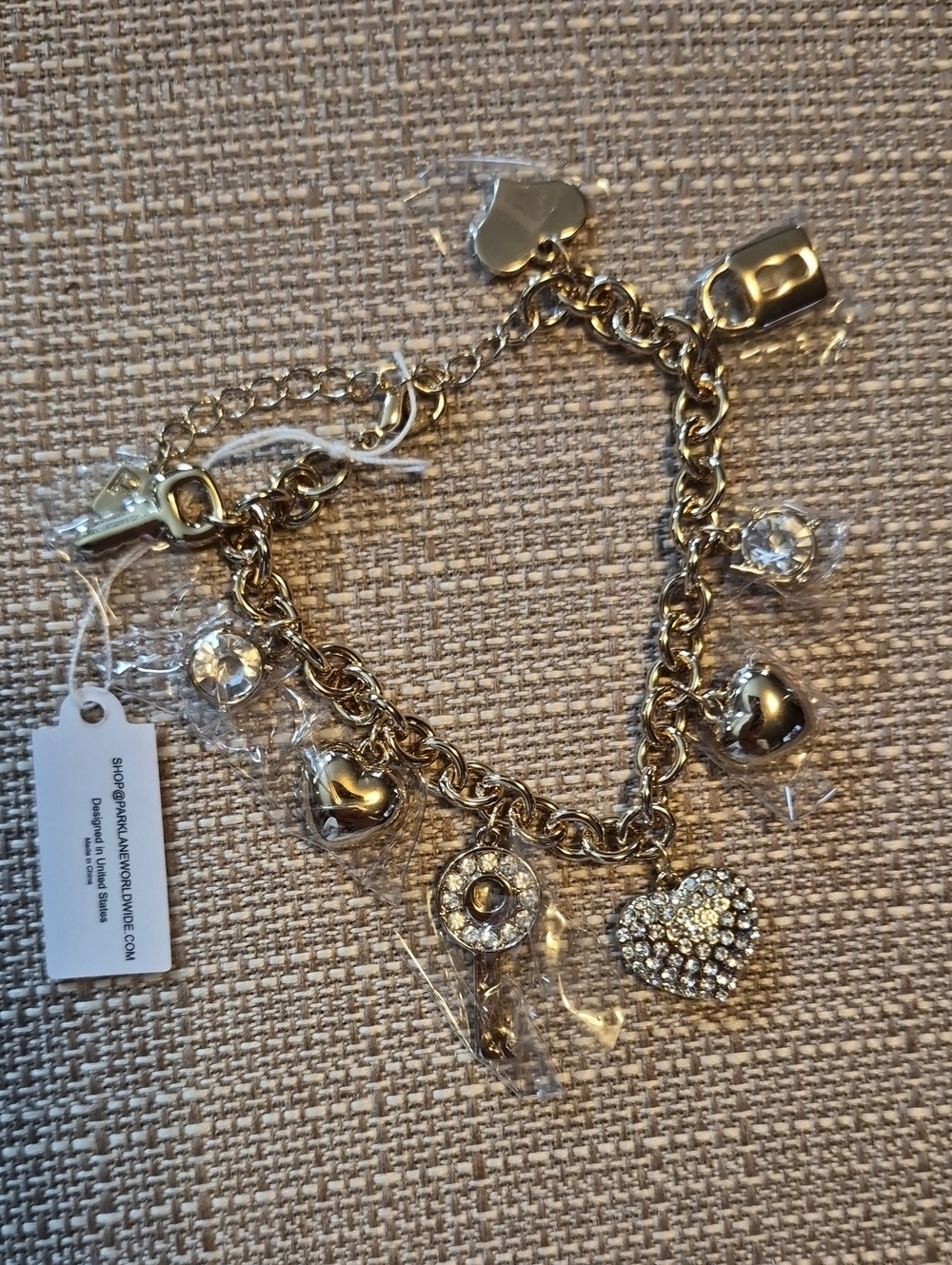 Park Lane Gold-Tone Heart & Crystal Charm Bracelet